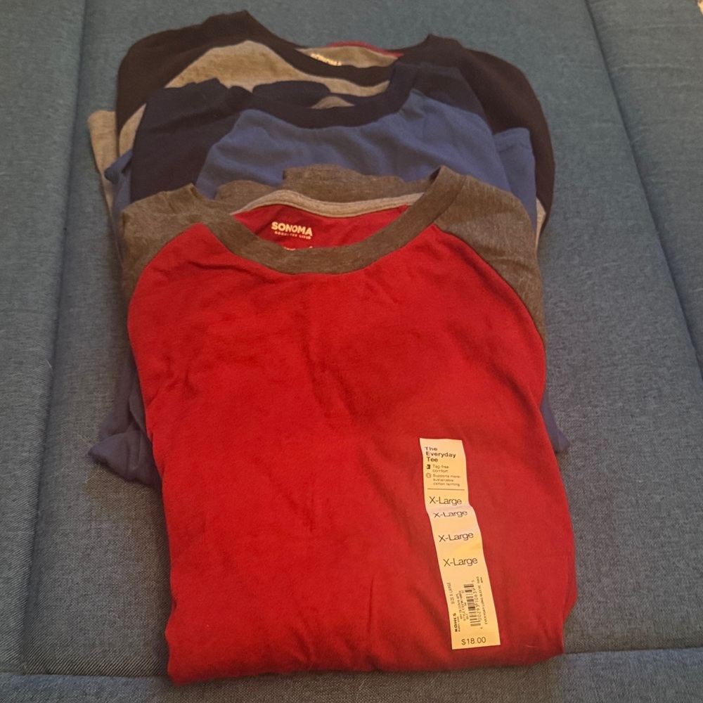 Sonoma Long Sleeve Red/Gray, Blue/Navy, and Gray/Black Raglan T-Shirts